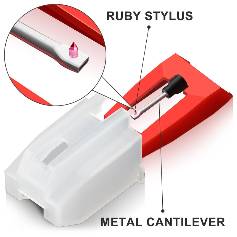 4 PCS Record Player Needle, JUKFITA Ruby Turnable Stylus Replacement for Most Victrola Crosley LP ION Vinyl Players Phonograph, Red