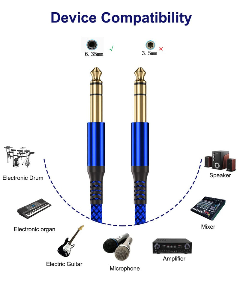 [AUSTRALIA] - Elebase 1/4 Inch TRS Instrument Cable 20ft 2-Pack,Straight 6.35mm Male Jack Stereo Audio Interconnect Cord,6.35 mm Balanced Line for Electric Guitar,Bass,Keyboard,Mixer,Amplifier,Amp,Speaker,Equalizer 20 ft Blue 