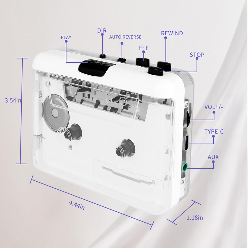 Cassette Player-Cassette to MP3 Converter with Tape Converter Software- Auto Reverse ＆Clear Stereo Cassette Tape Player-Built-in Cool Copper Wheel Movement＆Earphone