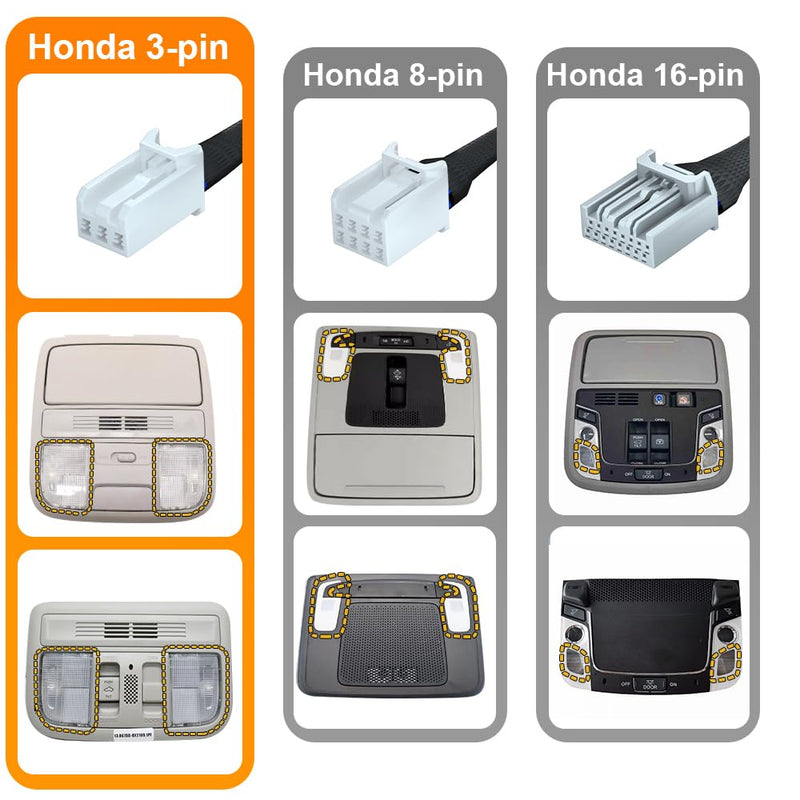 [AUSTRALIA] - Dash Camera Power Adapter (3-Pin) for Honda, Connects to Overhead Console, LED Display USB Power Source, Easy to Install, 5V 12V Output, for Dash Cam, Radar, D3-028 