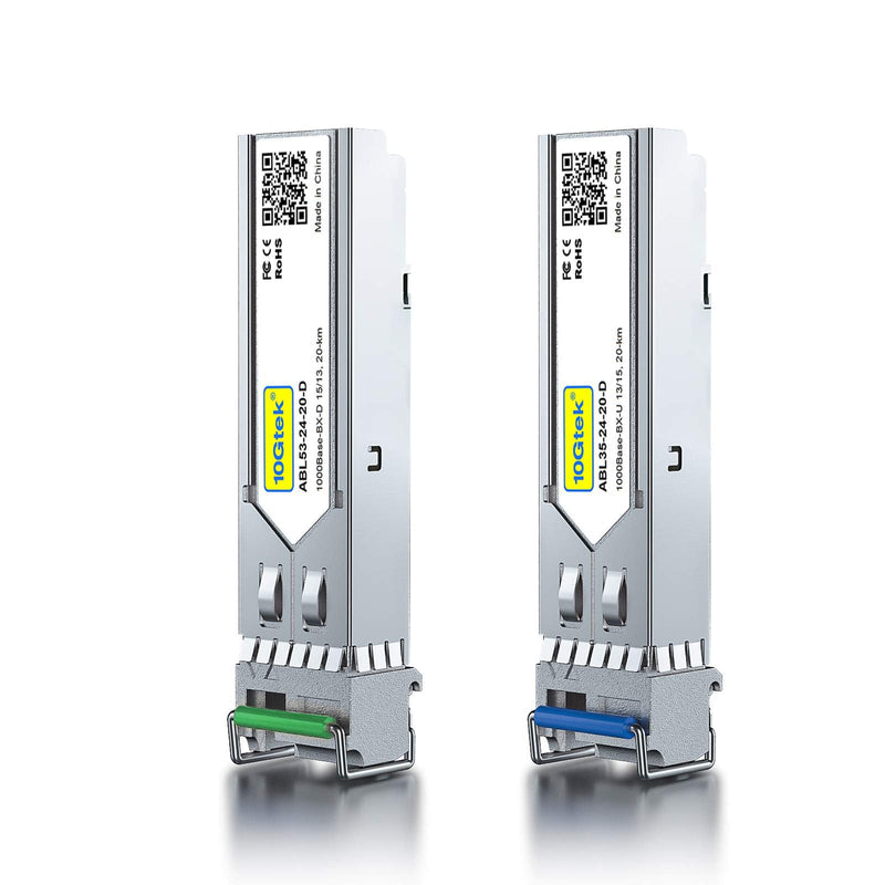 10Gtek a Pair of 1.25G SFP Bidi Transceiver, 1000Base-BIDI SingleMode Simplex LC Fiber Module for Cisco GLC-BX-20D/GLC-BX-20U, Ubiquiti UniFi UF-SM-1G-S and More, SMF 1550nm/1310nm, DDM, up to 20 km