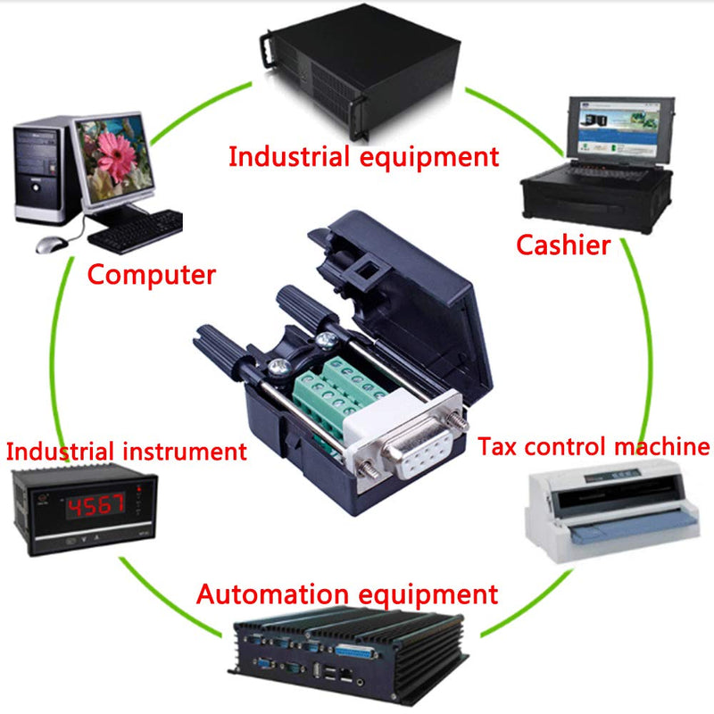 10PCS DB9 Female Breakout Connector,DB9 Solderless RS232 D-SUB Serial to 9-pin Port Terminal Adapter Connector Breakout Board with Case Long Bolts Tail Pipe 10PCS Female Adapter