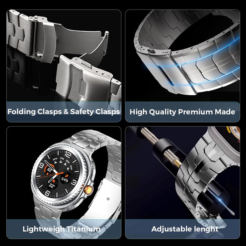 Titanium Watch Band for Galaxy Watch 9/8 40mm 44mm/8 Classic 46mm | No Gap Metal Strap for Samsung Watch 9 8 | 40% Lighter than Steel,Hypoallergenic,Durable,Fit Wrist 5.9"-8.5",Luxury Sport Gym black 22mm