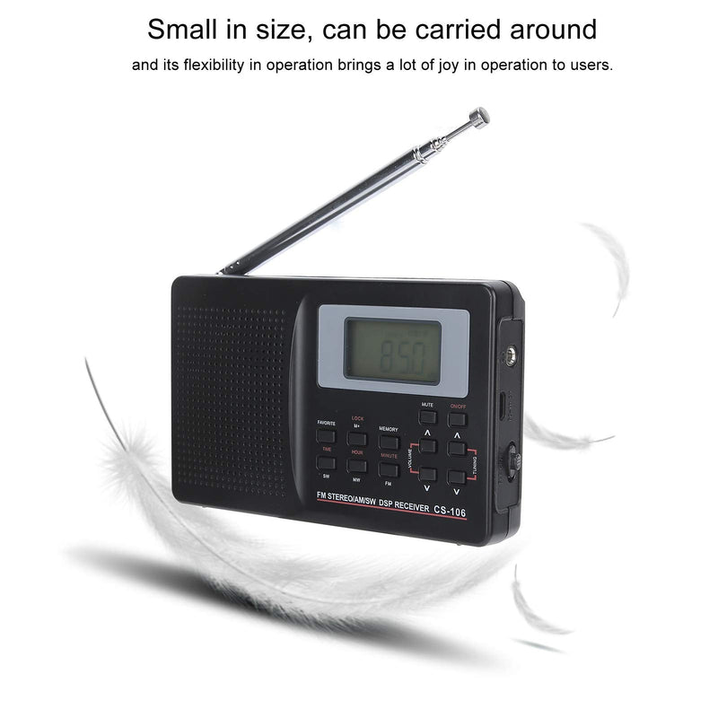 CS-106 Portable Radio - Mini FM/AM/SW/MW/LW/TV Full Band Receiver Radio for Worldwide Broadcasts with 3.5MM Earphone - Black
