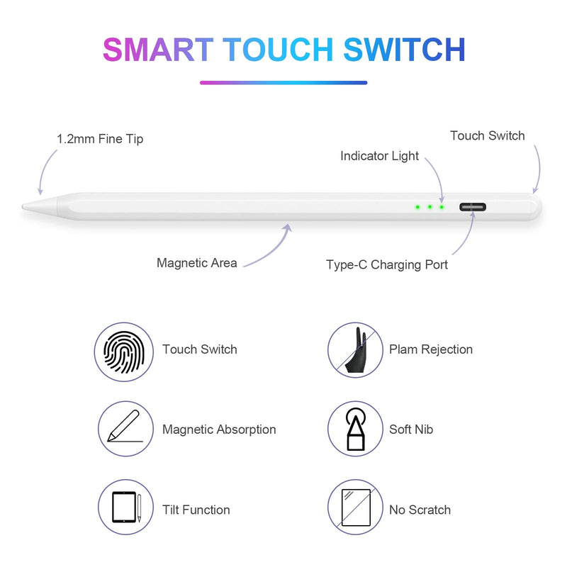 Stylus Pen for iPad, Stylus Pencil for (2018-2022) iPad Pro 11/12.9, iPad 9th/8th/7th/6th Gen, iPad Air 5th/4th/3rd Gen, iPad Mini 6th/5th Gen for iPad Accessories Magnetic Stylus Pen with 4 Pen Heads