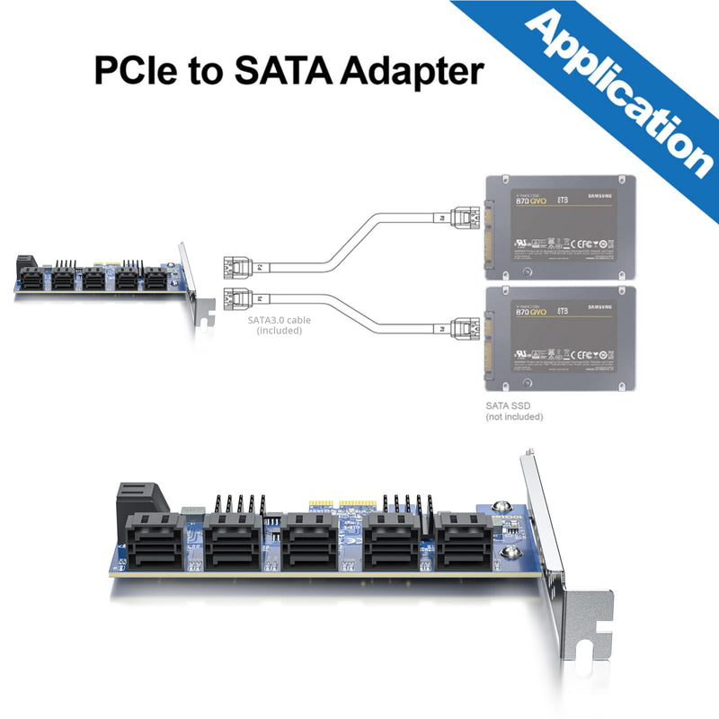 12 Port PCIe SATA Card, SATA3.0 Expansion Card, X1, with 12 SATA cable, Support SSD and HDD 12-Port, PCI-e X1