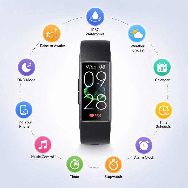 KPEP Fitness Tracker with 24/7 Heart Rate/SpO2/Blood Pressure/Sleep Monitor | 24 Sports Modes Activity Tracker with 1.13" AMOLED Screen, IP68 Waterproof Step Counter for Android iPhones Men Women Black