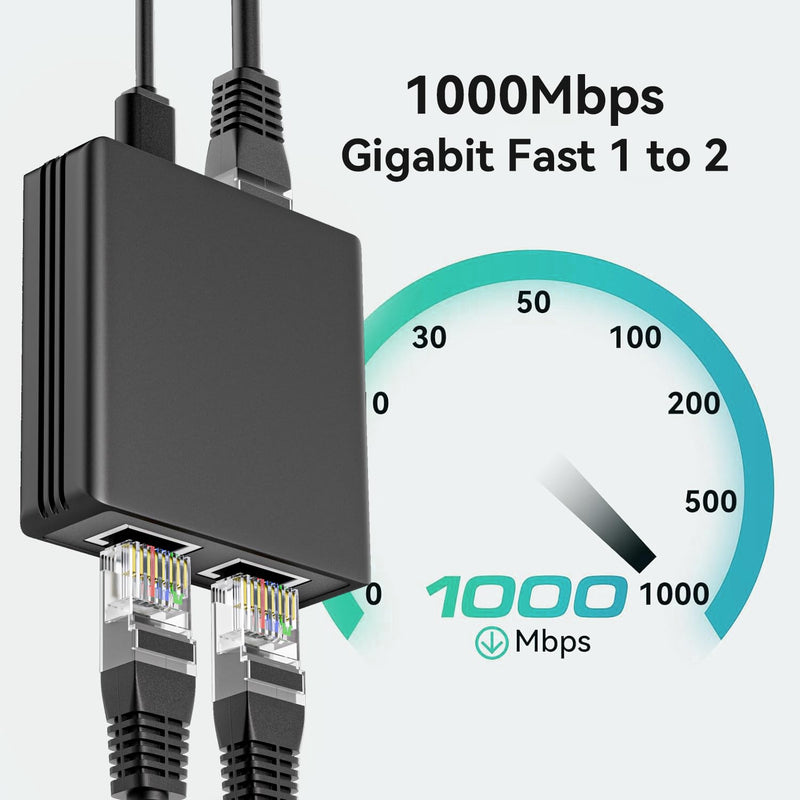2 Port Gigabit Ethernet Switch, 1000Mbps Network Switch Adapter, Easy LAN Expansion for PC Router, Plug & Play, Stable Wired Connection, RJ45 Cat5/6 Compatible | [DUAL ACTIVE PORTS] Expand 1 RJ45 port into 2 Gigabit Ethernet connections for simultaneou...