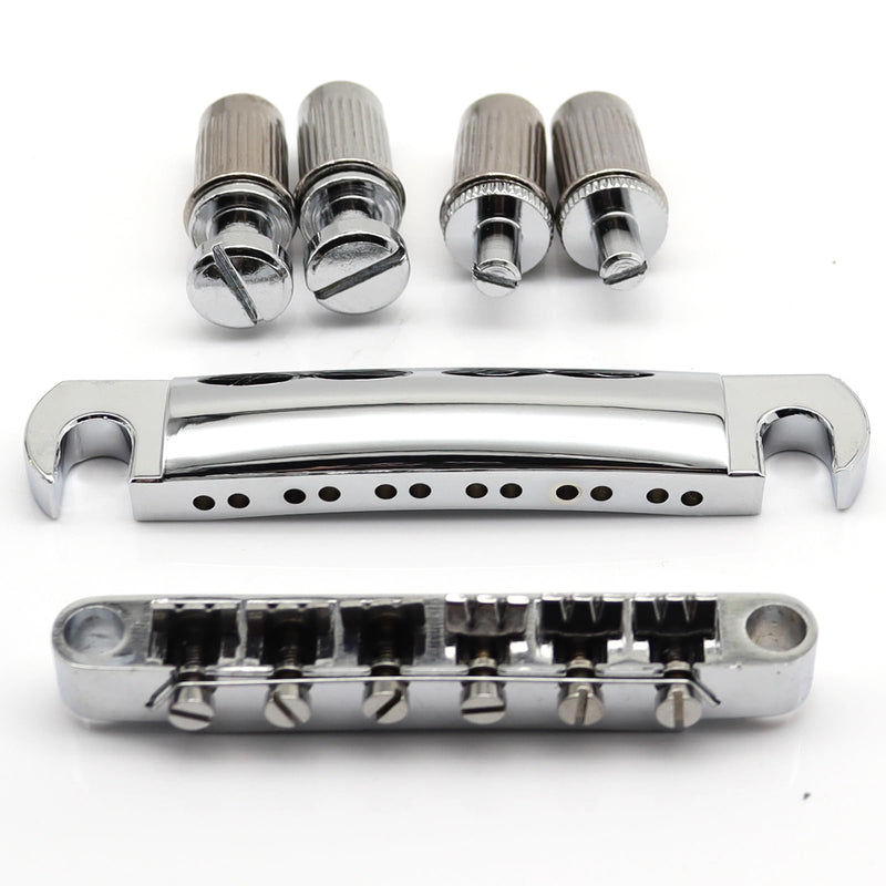 ABR-1 Tune-O-Matic Electric Guitar Bridge for Epiphone Les Paul LP SG Style Electric Guitar - 12 String Saddle System with Plating and Intonation Adjustments (Chrome) Chrome