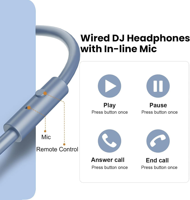 OneOdio A70 Bluetooth Over-Ear Headphones, Hi-Res Wired DJ Studio - SB | Wireless over-ear headphones with 72H playtime, 3.5mm/6.35mm wired jacks for studio monitoring, mixing, guitar, amp and PC Sky Blue