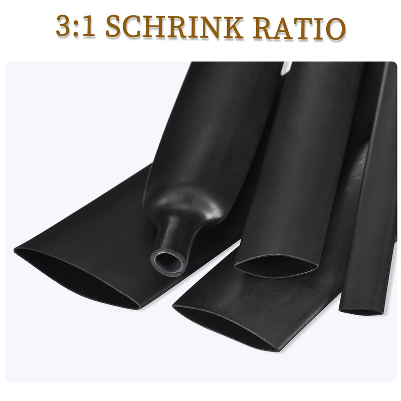 CYIWPH Double Wall Black Heat Shrink Tube 3.8 m 12.7 mm (Diameter) 3:1, Each 15.2 cm Long, 25 Pieces Marine Grade Heat Shrink Tubing with Adhesive Lined, Waterproof, UL Certificate 12.7mm 15.2 cm lengths x 25 pieces