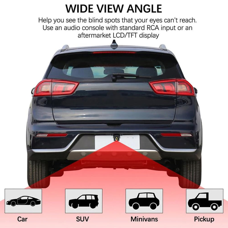Car Backup Camera - Wide Angle Waterproof Rear View Camera for Vehicles 12-24V - Parking Reverse Assist for Truck, SUV, RV, Pickup - Universal Fit - RCA Video Cable