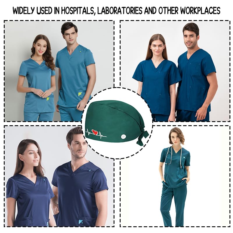 Ozmw 1 x Surgical Cap, Nurse Cap, Adjustable, with Button, Work Cap, 100% Cotton (EKG Pattern)