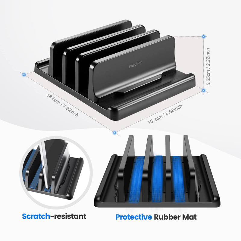 Vaydeer 3-Slot Vertical Laptop Stand Made of Premium ABS Plastics 5 in 1 Design Space-Saving Adjustable Desk Organizer for All MacBook/Chromebook/Surface Three Slot Black