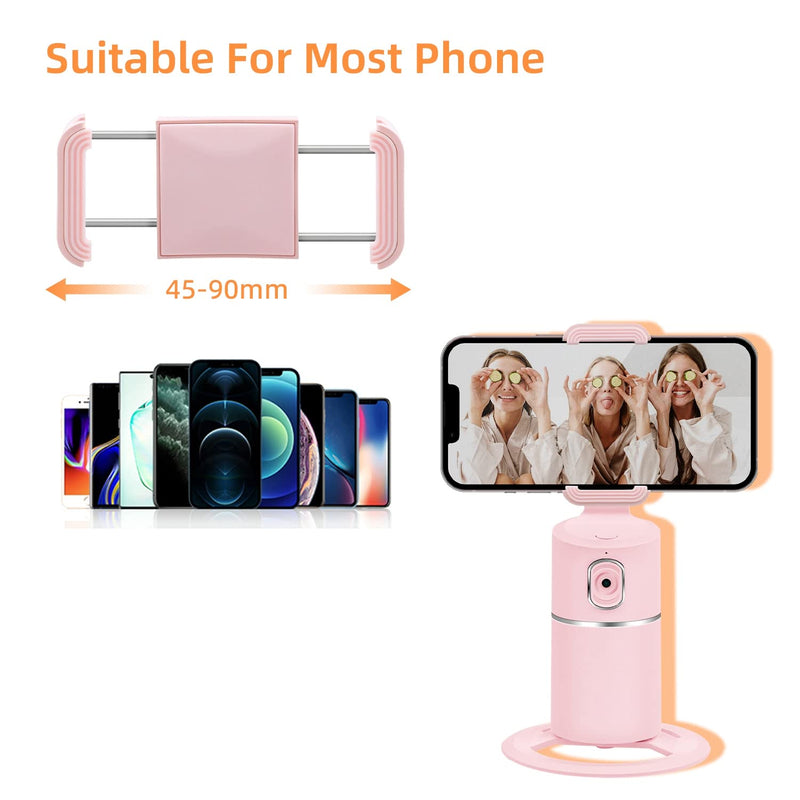 Mcbazel Auto Face Tracking Tripod, No App Required, Rechargeable Battery, 360° Rotation Phone Tracking Holder Face Body Phone Camera Mount for Live Vlog Streaming Video Chat - Pink