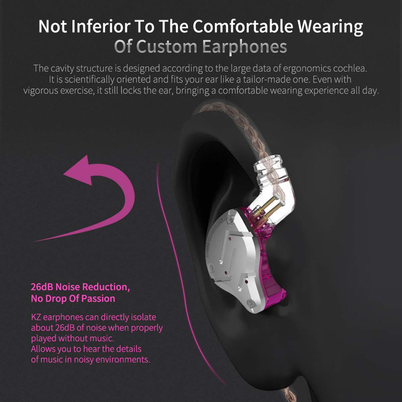 Linsoul KZ ZS10 Pro in Ear Earphones(Without Mic, Purple) +Tripowin Zonie 16 Core Cable(Recessed 2pin, 3.5mm, Grey)