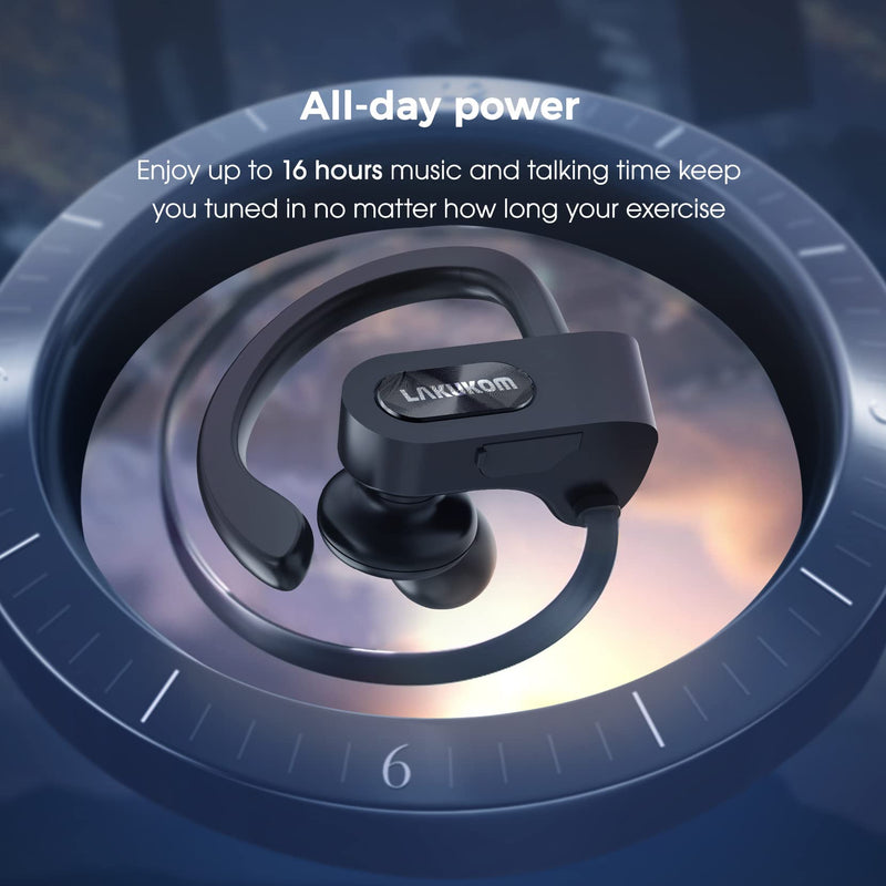 Bluetooth Headphones, Deep Bass Wireless Running Headphones w/16 Hrs Playtime, Bluetooth Earbuds in-Ear w/Earhooks, IPX7 Waterproof Sports Earphones with Microphone for Calls | IPX7 Waterproof Wireless Earbuds with Ear Hooks, CVC 6.0 Noise Cancelling E...