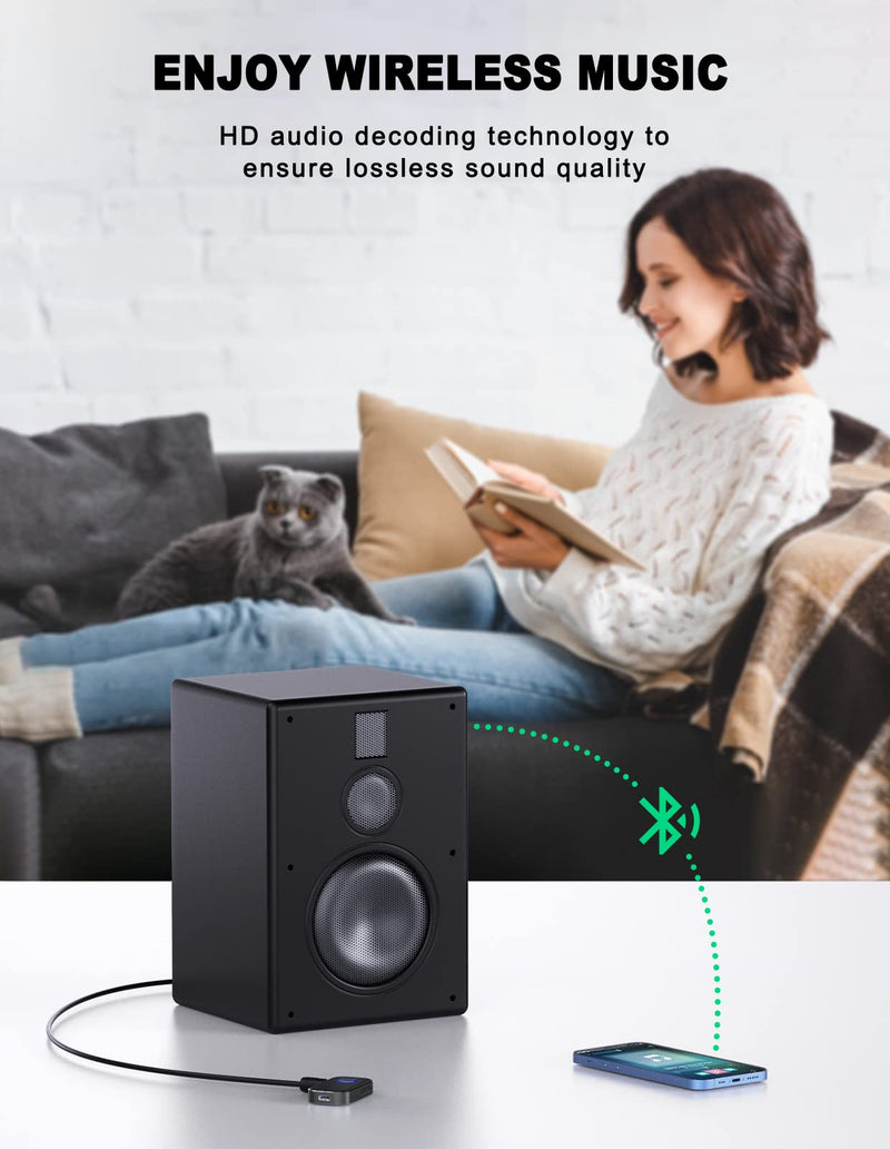 COMSOON Bluetooth AUX Adapter for Car, Noise Reduction Bluetooth Receiver for Music/Hands-Free Calls, Wireless Audio Receiver for Home Stereo/Speaker, 16H Battery Life/Dual Connect (All Black) All Black