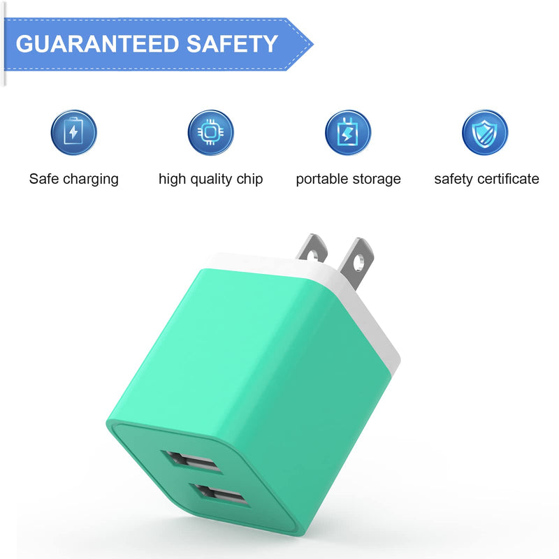 6Pack USB Wall Charger, iGENJUN 2.4A Dual USB Port Cube Power Plug Adapter Fast Phone Charger Block Charging Box Brick for iPhone 15/15 Pro/15 Pro Max/14, Samsung Galaxy, Pixel, LG, Android-Colorful Colorful
