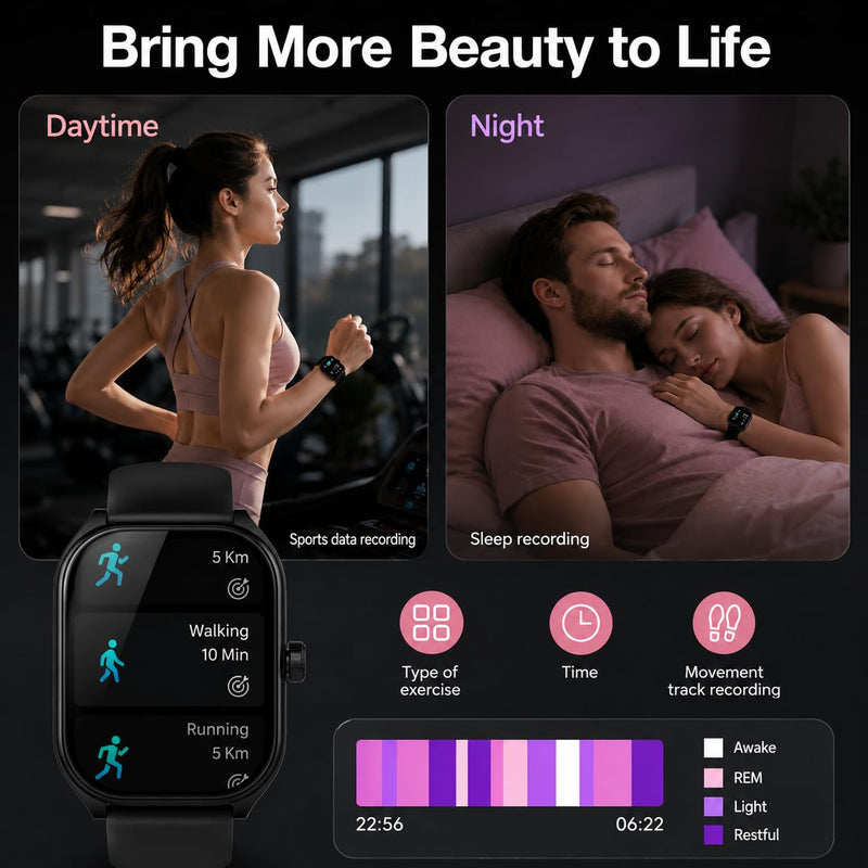 AOLON Curve Smart Watch, 2.01" Curved Screen Bluetooth Call IP68 Fitness | 7-Day Long Battery Life, HD Large Display Sleep Heart Rate Blood Oxygen Monitoring Black 2.01 Inches