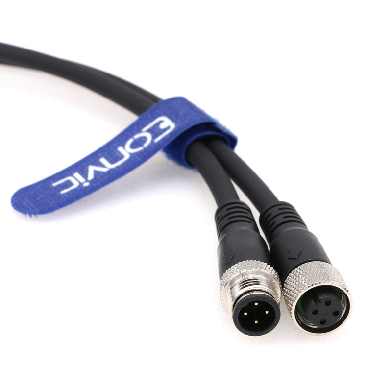 Industrial 10M Black M12 A Code 4 Pin Male to Female Sensor Cable, Cat 6 Ethernet, Profibus Compatible