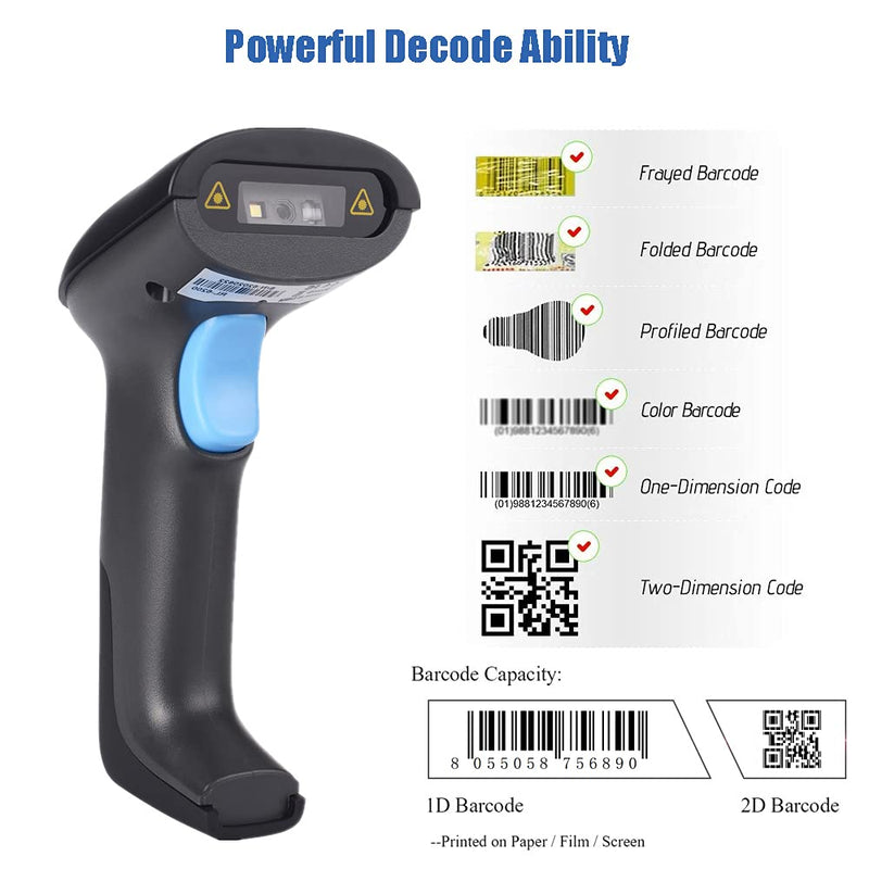 [AUSTRALIA] - REALINN Wireless 2D QR Barcode Scanner Rechargeable Automatic Handheld Code Reader Dustproof Waterproof Shockproof Fast and Precide for Mobile Payment, Store, Supermarket, Warehouse 