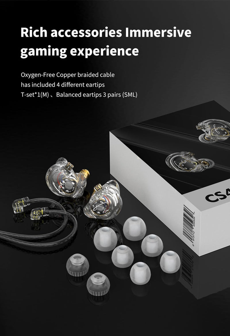 FEDAI TRN CS4 in Ear Monitor Earphone, TRN in-Ear Earbuds with 10mm Dual Magnet Dynamic Driver and New Silicon-Crystal Composite Over Ear Headset with Detachable 2 Pin 0.75MM Cable(with mic,Clear) With mic Transparent