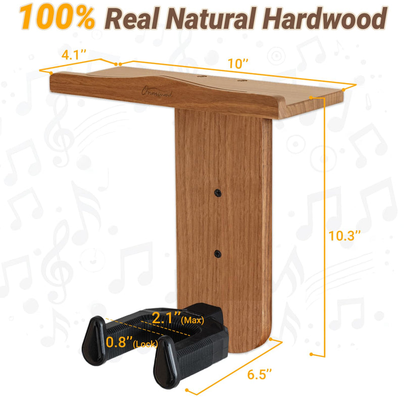 Guitar Wall Mount, Auto Lock Guitar Hanger, Wood Guitar Wall Hangers Shelf with Pick Holder, Guitar Holder Wall Mount for Acoustic, Electric Guitar, Ukulele, Bass, Mandolin Gift Acacia Wood
