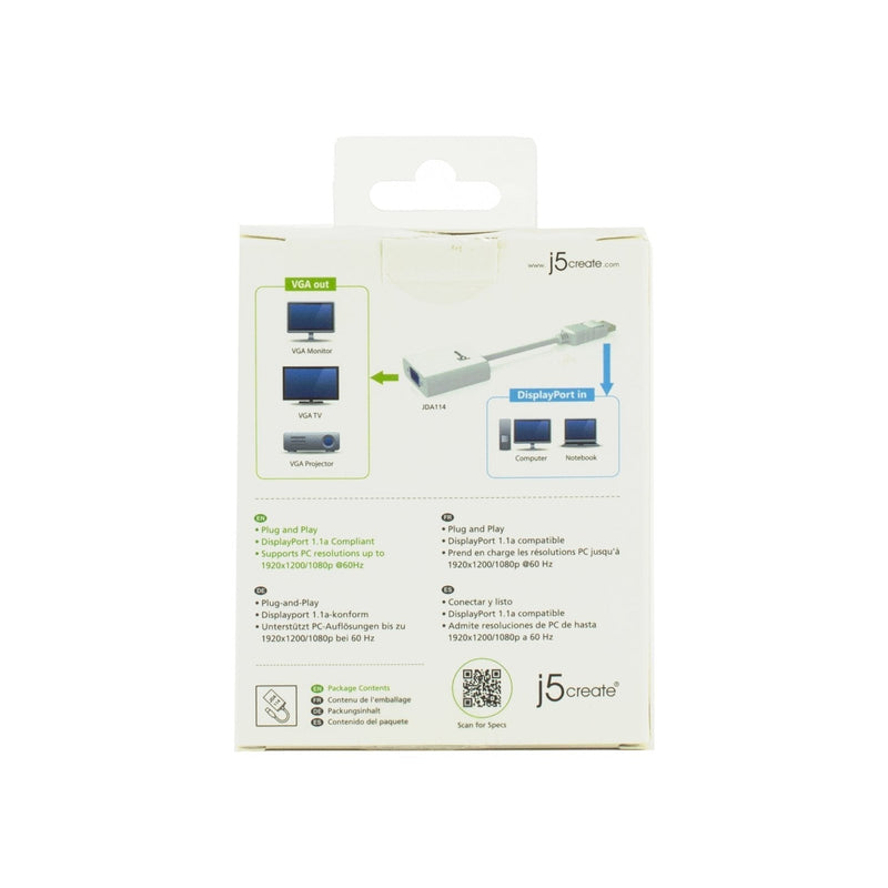 j5create DisplayPort to VGA Adapter- 4K 1080p @ 60 Hz | 1.62 Gbps and 2.7 Gbps | Compatible with Apple iMac or MacBook, PC, HDTV, Projectors and More