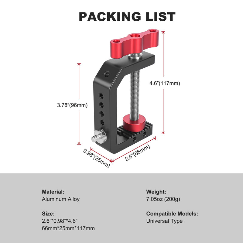 [AUSTRALIA] - C Clamp Desk Camera Mount, Aluminum Table C-clamp with 1/4" 3/8" Thread, Desktop DSLR Mount for Photo Studio Video Camera, Light Stand, Desk, Rods, Shelves, Bike, Max Clamp 2.36" (62021) 