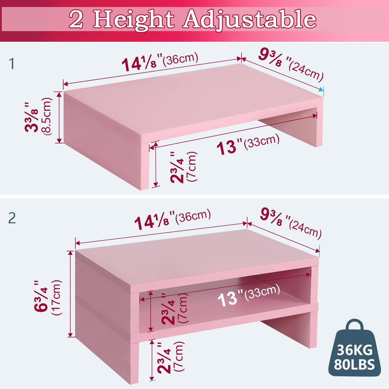 3 PCS Pink Monitor Stand Wood