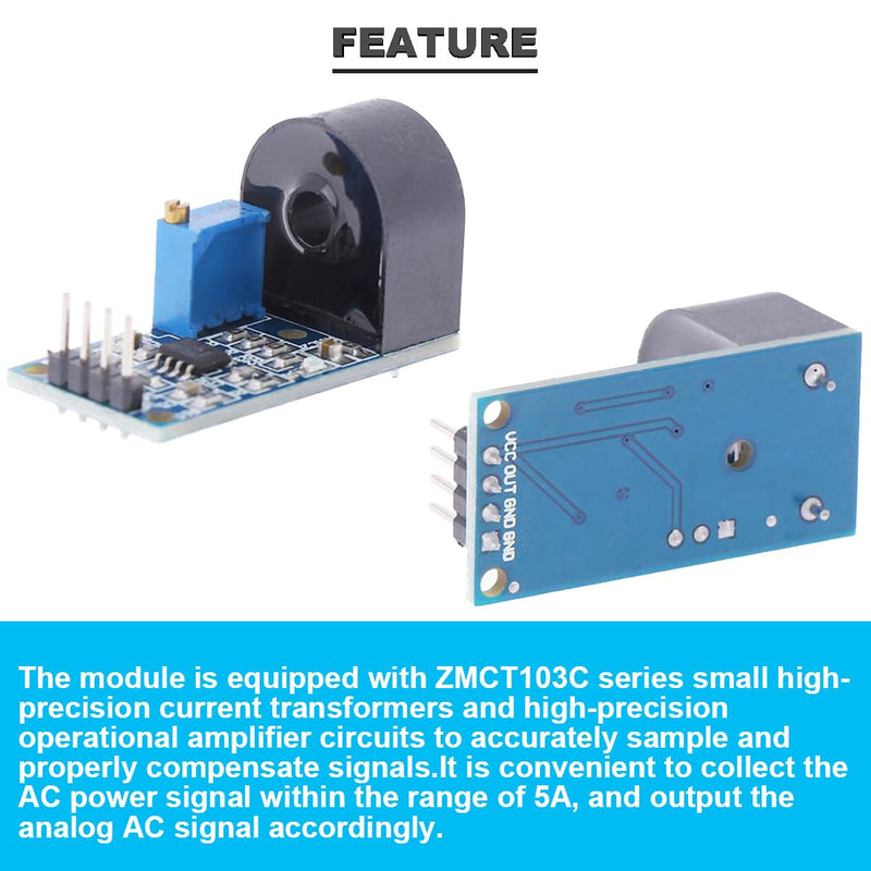 DAOKAI 5A AC Sensor Current Sensor Current Transformer ZMCT103C Single Phase AC Current Transformer Module Active Output Current Sensor Module Board with Dupont Cable, Pack of 5