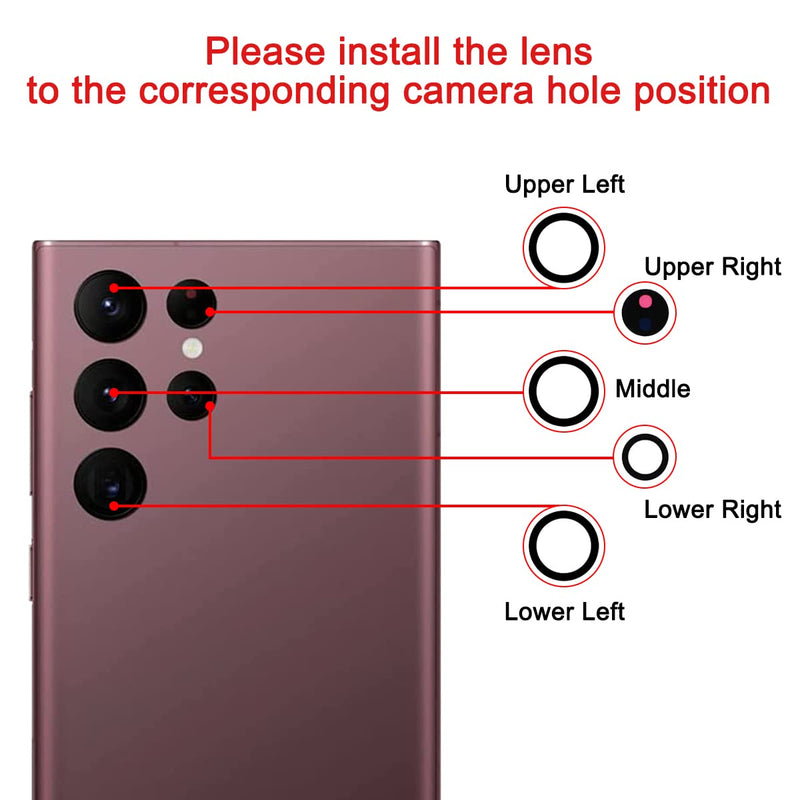 2 Sets Back Rear Camera Lens Glass Replacement for Samsung Galaxy S22 Ultra with pre-Installed Adhesive and Reparing Toolkit