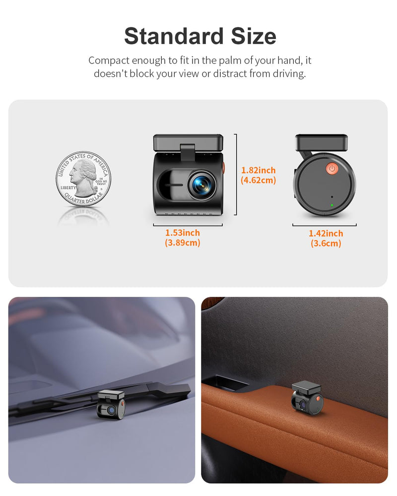 KAWA 2K Tiny Dash Cam, 1296P QHD Mini Car Camera DashCam - Voice Control, G -Sensor, Free 32GB TF Card, Built-in WiFi, APP Control, WDR/3D DNR with Super Night Vision, 24H Parking Mode Black