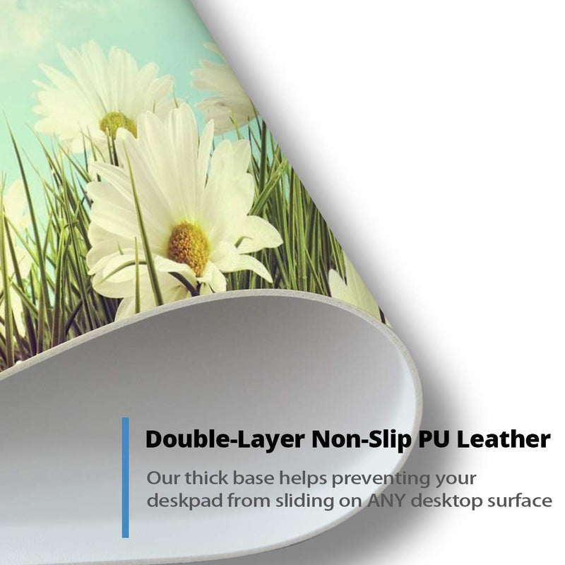 QIYI Desk Pad Large Keyboard and Mouse Pad for Laptop Computer, PU Leather Desk Cover Protector, Desk Décor Accessories for Office Home Work Writing Gaming 31.5" x 15.7" - Daisies in Summer 31.5" x 15.7"