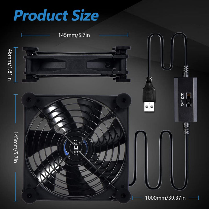 SCCCF Quiet 140mm USB Fan, 5V USB Portable Cooling Fan for Flat Panel TV Receiver Router DVR Playstation Xbox Computer Cabinet Cooler 140MM Single