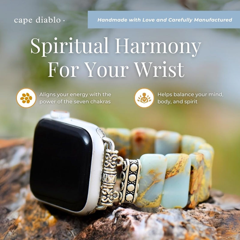 Cape Diablo Smart Watch Band for Women - Handmade Gemstone Strap - Compatible with 38mm-45mm Apple Faces Small - Fits 5.75-6.25 inch wrists Earth Tibetan