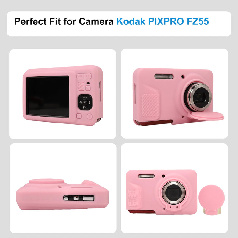 [AUSTRALIA] - Case for Kodak Pixpro Fz55 Digital Camera,Fz55 Case Silicone,for Kodak Pixpro Fz55 Accessories,Soft Protective Camera Cover with Removable Lens Cap Slim Fit Sleeve Anti-Scratch(Pink) Pink 