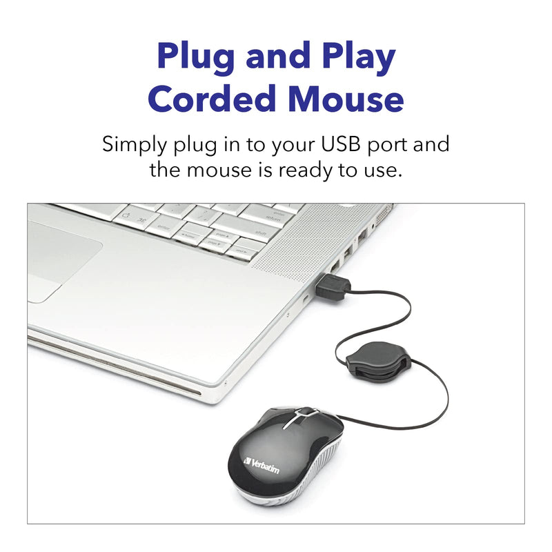 Verbatim USB Corded Mini Travel Optical Wired Mouse for Mac and PC - Commuter Series Blue