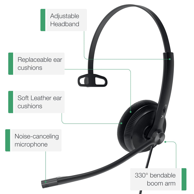 [AUSTRALIA] - Yealink Phone Headsets for Office Phones YHS34 Lite QD to RJ9 Wired Headset Compatible with Poly Snom Grandstream Phones Desk Landline Headset with Microphone -Mono/68g/2.1m Cable Foamy Ear Cushions - Mono Compatible with Yealink|Poly|SNOM|Grandstream 