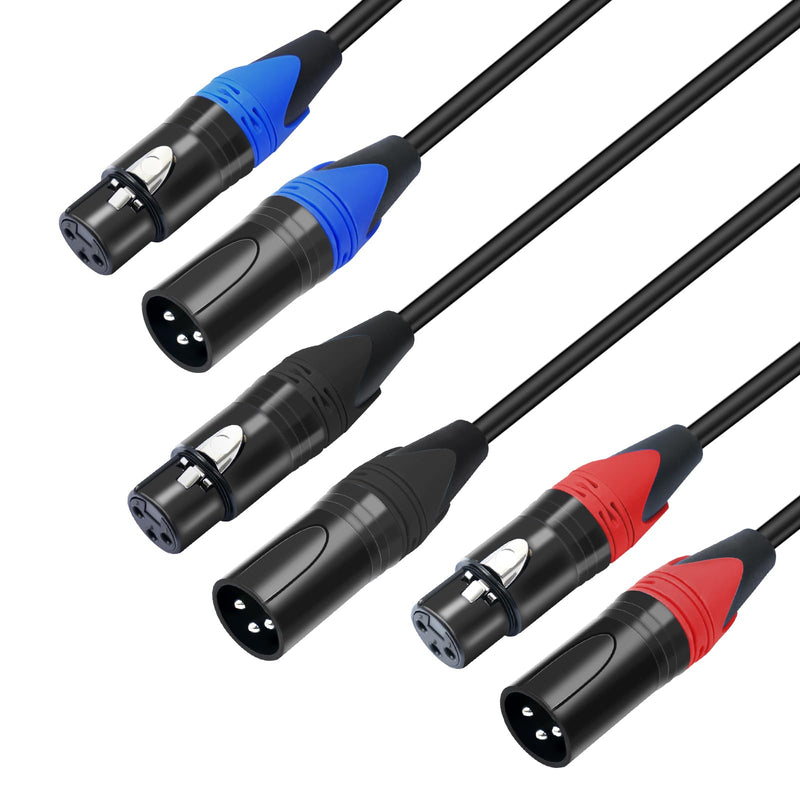 6 Pack XLR Male to Female Cable, Professional Balanced Microphone Lead, Extension Mic Cord 3 FT/3 Colors