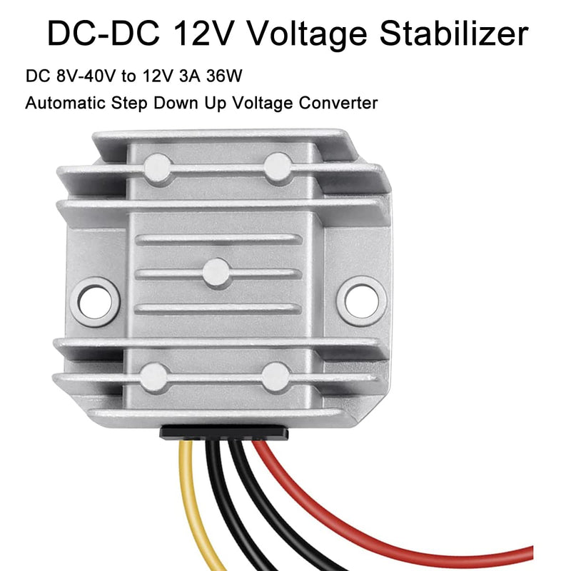 Greluma 1 x Waterproof DC-DC 12V Voltage Stabiliser DC 8V-40V to 12V 3A 36W Automatic Step-Down Voltage Regulator Power Converter