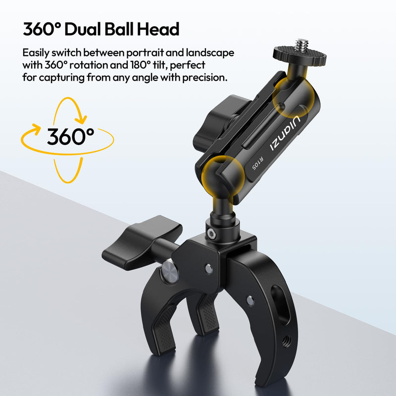 [AUSTRALIA] - ULANZI R105 Super Clamp Camera Mount with 360° Dual Ballhead Magic Arm, Sturdy Y-Shaped 3-Claw Camera Clamp Mount for GoPro Hero 13/12/11/10/9, Insta360 X5/X4, DJI Osmo Pocket 3/2 Action 5 Pro/4 