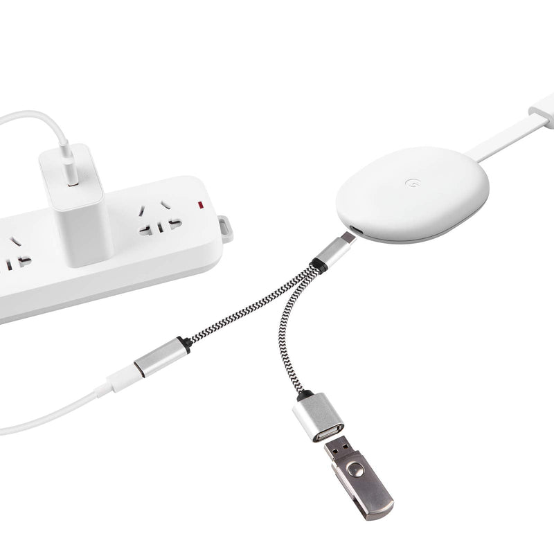 USB C OTG Adapter Compatible for Chromecast with Google TV, Samsung Galaxy S20 S10 S9 Android Smartphone, GoPro Hero 7 8 9 to Add Storage - Y Splitter Cable with PD Power Charging