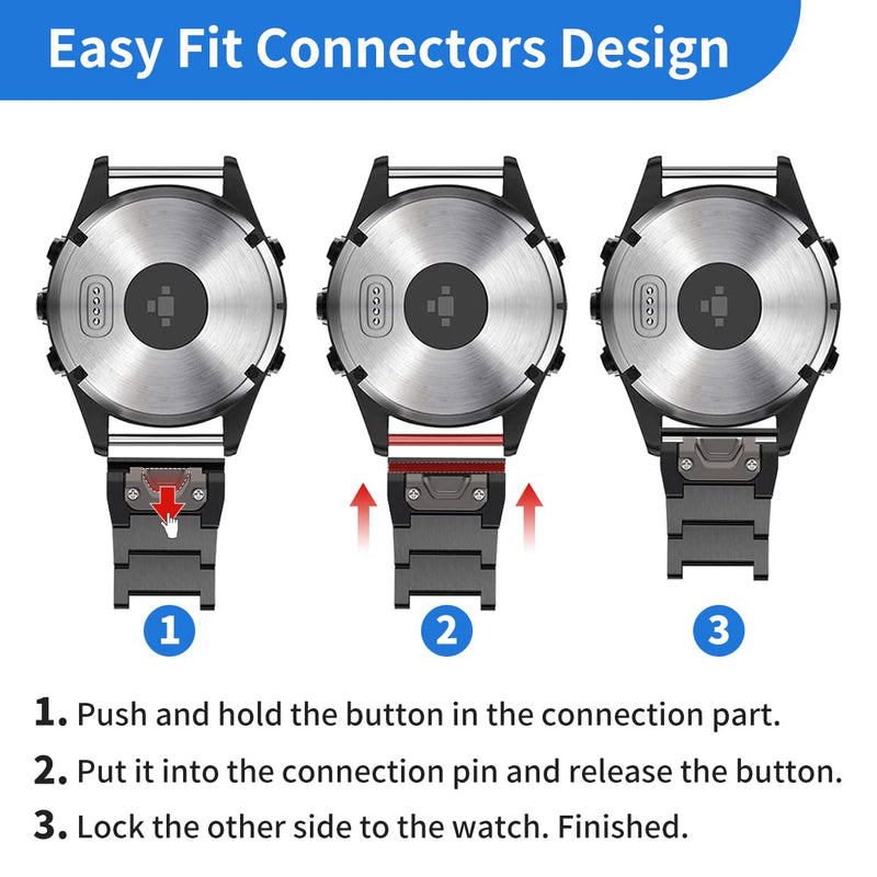 for Garmin Fenix 8 51mm/7X/6X/5X Plus Band, 26mm Titanium Metal Quick Release Easy Fit Watch Bands with Double Button Clasp for GarminEnduro 2 / Descent Mk2i / Tactix 7 Pro Smartwatch Black