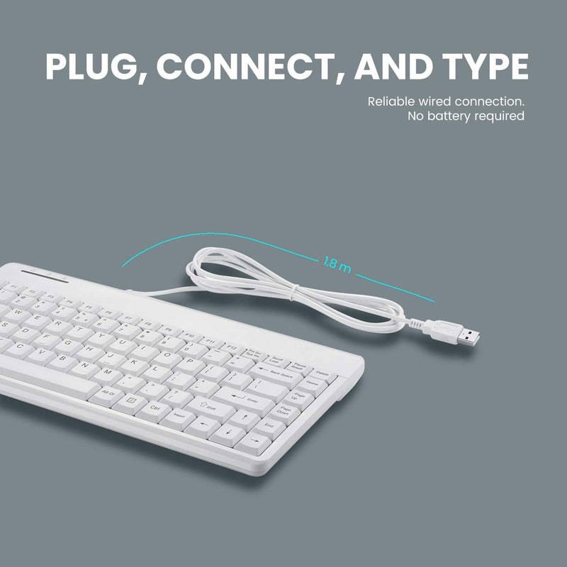 Perixx PERIBOARD-409WU US, Wired USB Mini Keyboard - White - US English