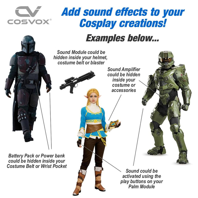 Cosplay Sound Effects Module. DIY Recordable Audio MP3 Sound Chip with 4 Push Buttons, 8MB Memory. Add Sound Effects or Music to Your Cosplay Costume Accessories, Crafts, Props and Replicas.