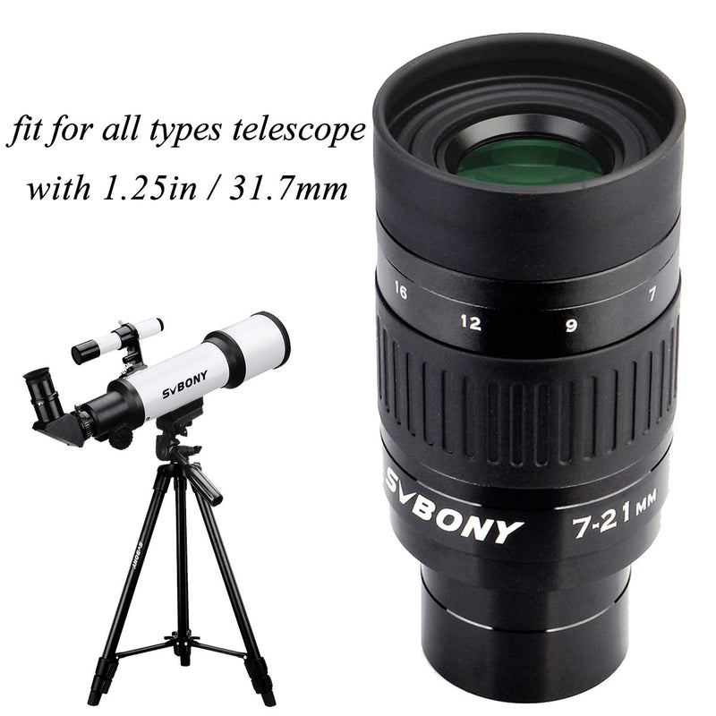 SVBONY SV135 Zoom Eyepiece, Zoom 7 to 21mm 1.25 Inch Telescope Eyepiece, 6 Element 4 Group Telescope Accessories for Astronomic Telescopes Visual 7-21mm