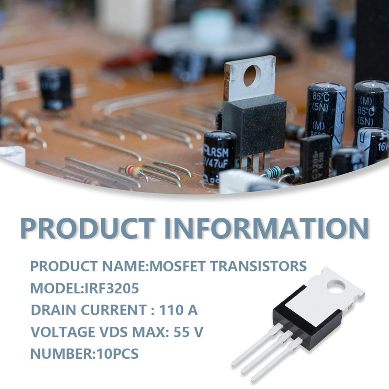 [AUSTRALIA] - Innfeeltech MOSFET Transistors IRF3205 110A 55V Field Effect Tubes N-Channel To-220 Power MOSFET Field Effect Transistor Rectifier Pack of 10 IRF3205, 110A 55V 