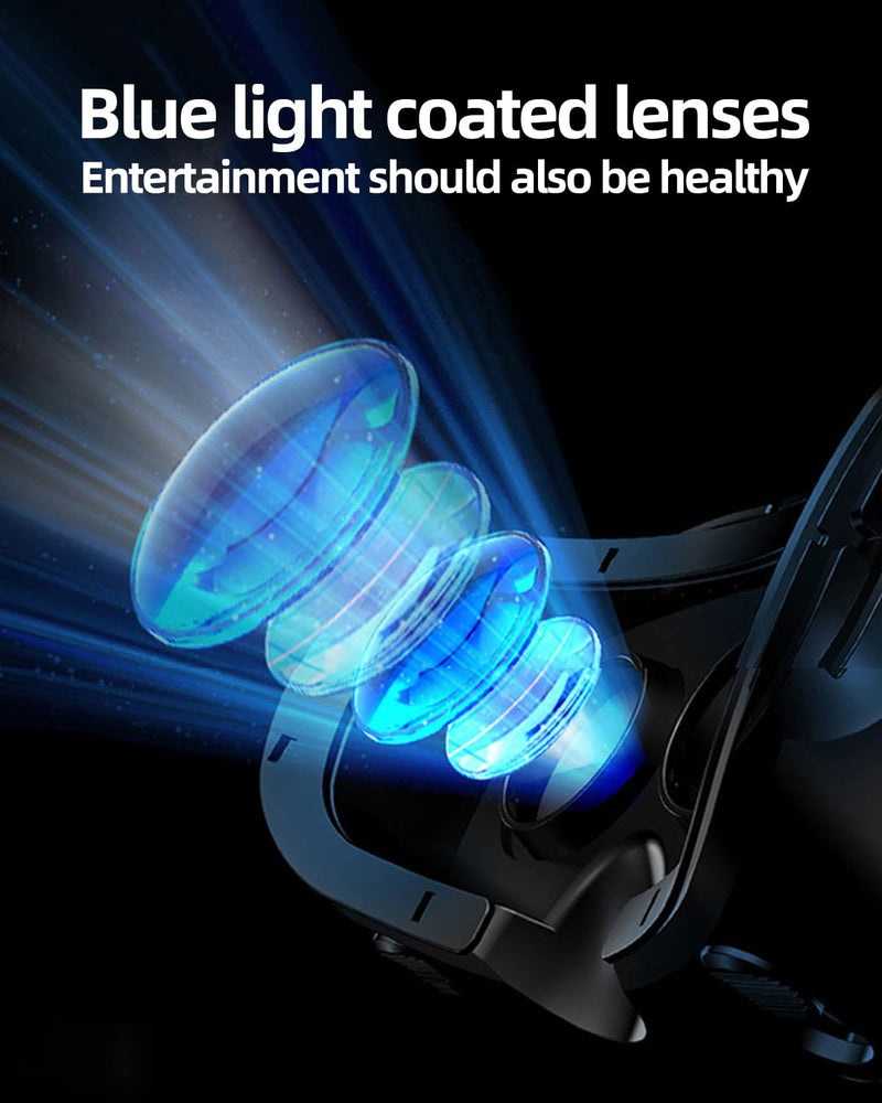 Dual-Mode 3D VR Glasses, Full-Screen VR Viewer with 120° Wide Angle, Anti-Blue Light Coated Lenses, 0-800° Myopia Adjustable, Compatible with 5-7 Inch Smartphones for Immersive Movies